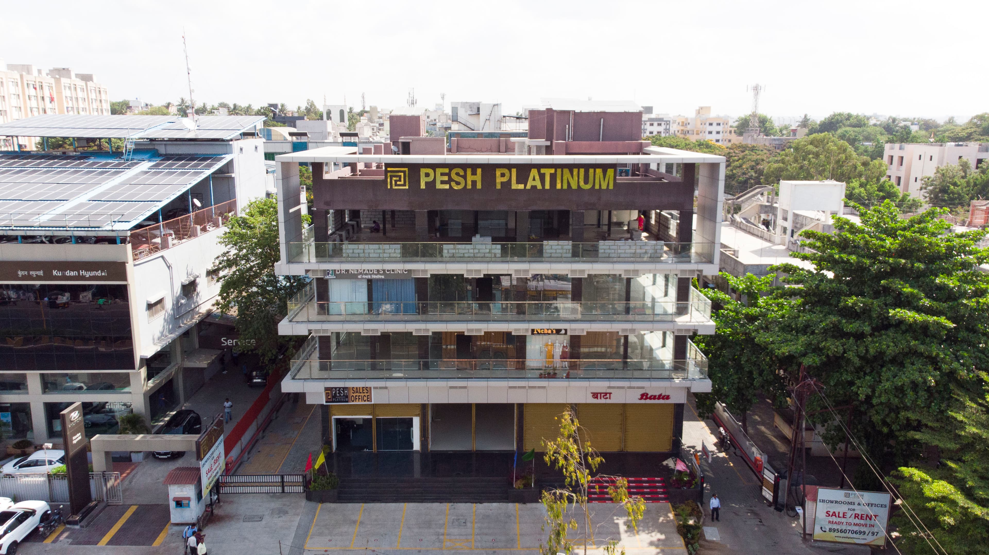 Aerial view of Pesh Platinum ground floor shops and road frontage