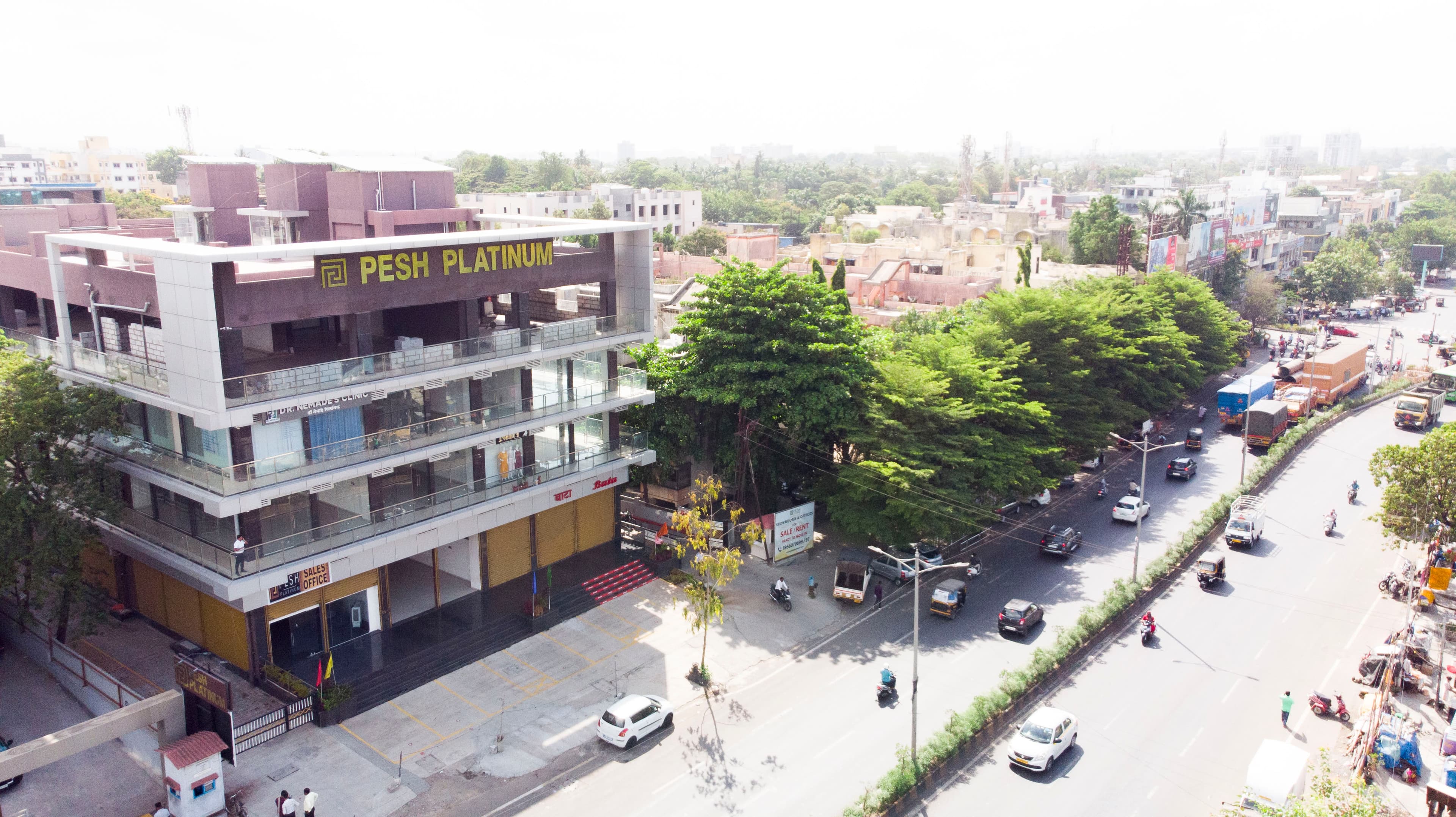 Wide aerial view of Pesh Platinum and surrounding Chinchwad roads