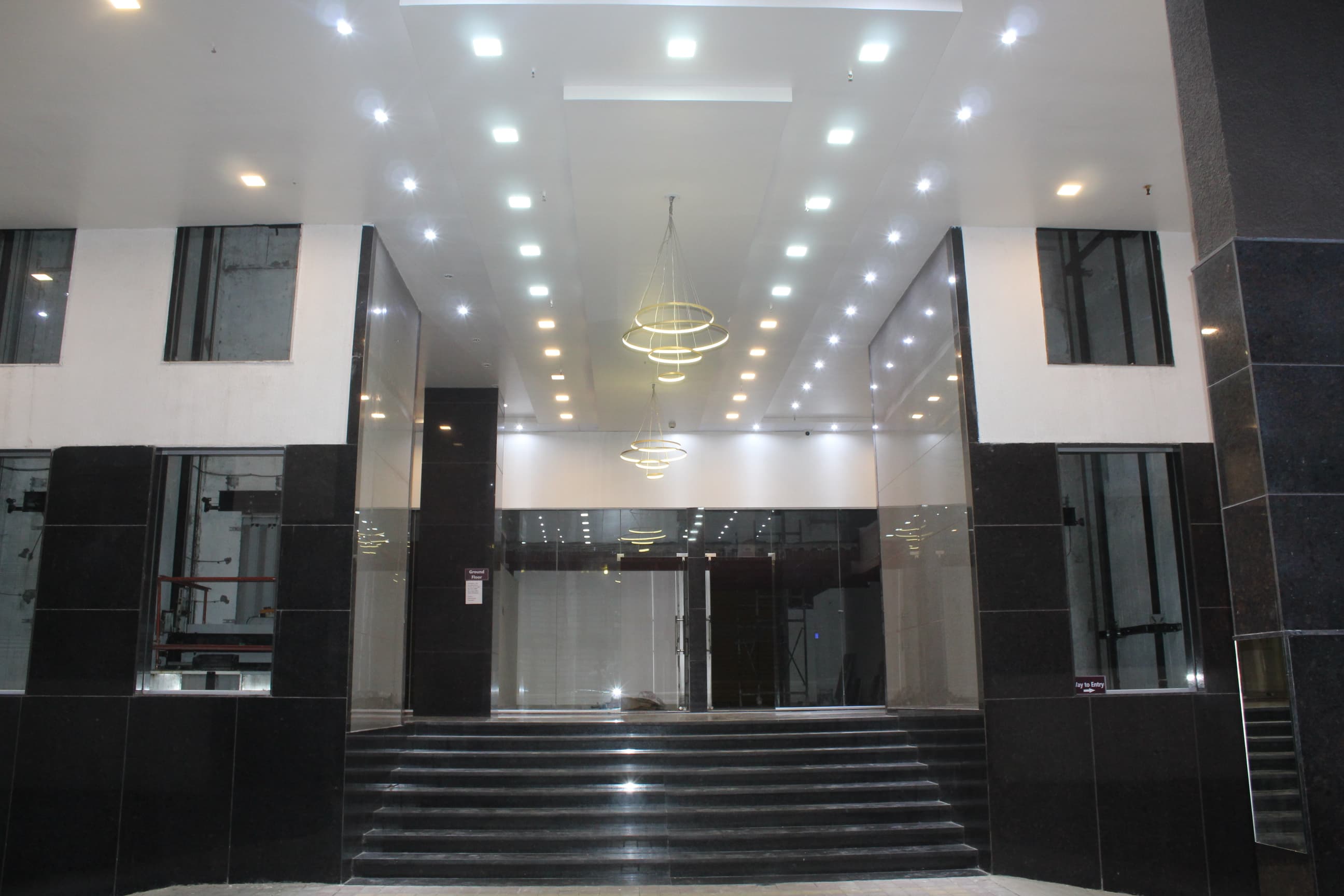 Pesh Platinum entrance lobby at night